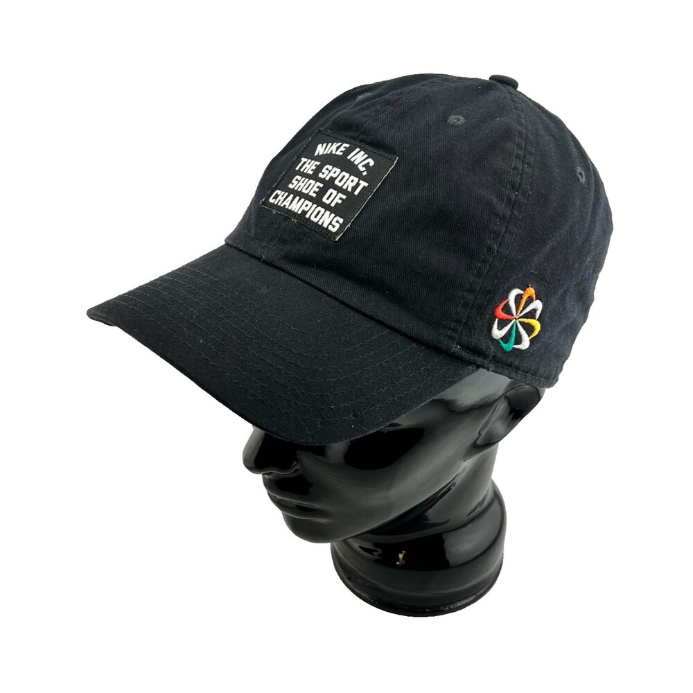 Vtg NIKE Inc PINWHEEL Multi Color Logo Black Strapback Hat Cap Retro Cotton